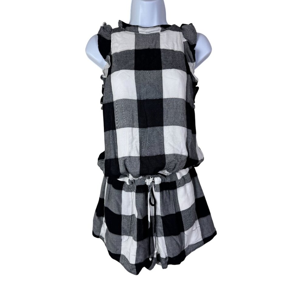 Cloth & Stone Black White Buffalo‎ Check Plaid Sleeveless Romper Size Small Boho
